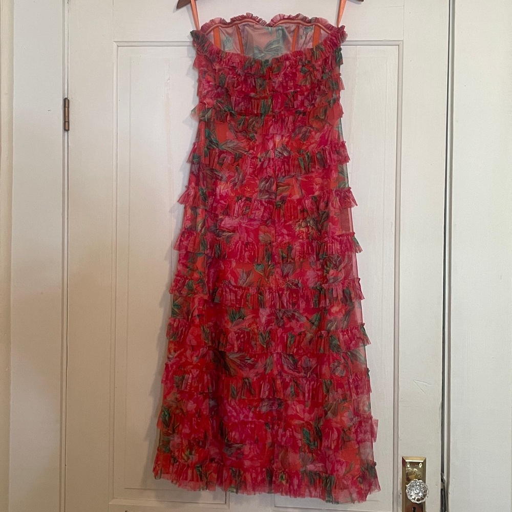 Mac Duggal Multi Color Strapless Floral Micro Ruffle Dress size 8 - Picture 8 of 17